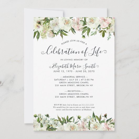ライフお祝い葬儀記念ホワイトフローラ 招待状 (正面)