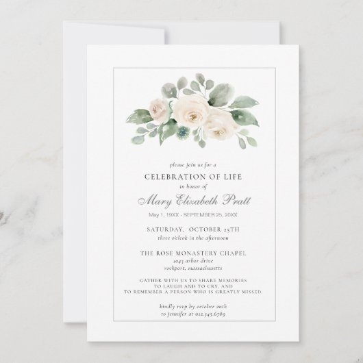 ライフお祝い葬儀記念ホワイトフローラ 招待状 (正面)