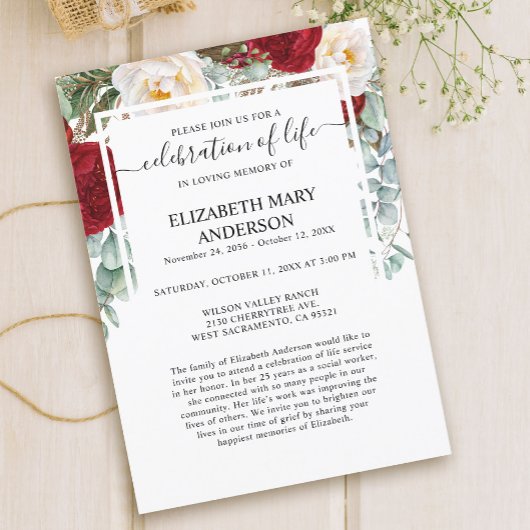 ライフお祝い葬儀記念赤バラ 招待状