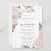 ライフお祝い赤面ピンクローズ素朴フローラ 招待状 (正面)