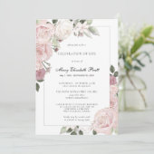 ライフお祝い赤面ピンクローズ素朴フローラ 招待状 (スタンド正面)