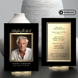 ライフお祝い金ゴールドブラック写真招待状 カード