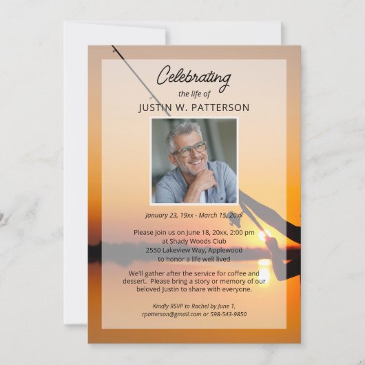 ライフお祝い魚釣りをテーマにした写真葬儀 招待状 (正面)