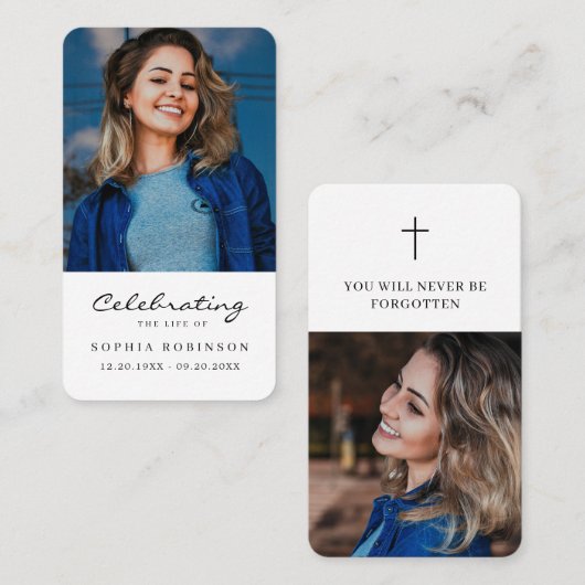 ライフお祝い2写真葬式祈りの言葉カード 名刺 (正面/裏面)