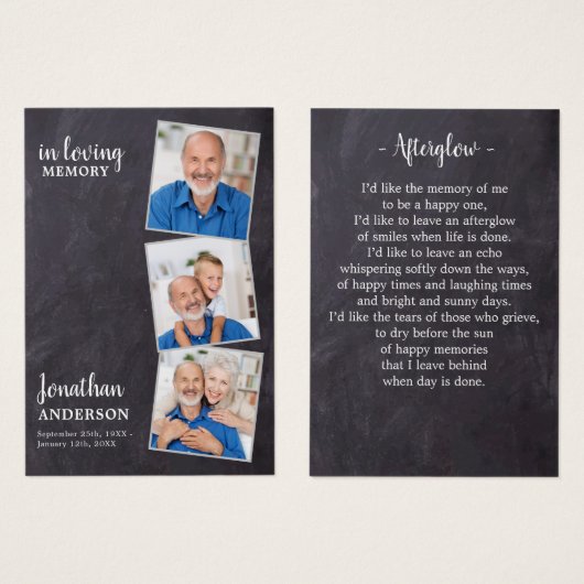 ライフお祝い3写真葬式祈りの言葉カード (正面&裏面)