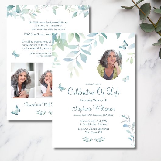 ライフお祝い4フォトバタフライ葬儀 招待状