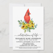 ライフお祝い（鳥）ショウジョウコウカンチョウひまわり葬儀 招待状 (正面)