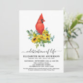 ライフお祝い（鳥）ショウジョウコウカンチョウひまわり葬儀 招待状 (スタンド正面)