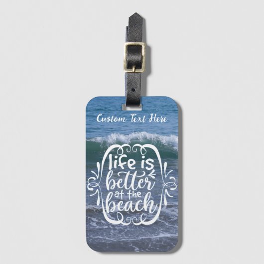 ライフがより良いビーチ引用文海パーソナライズされた波 ラゲッジタグ (正面縦)