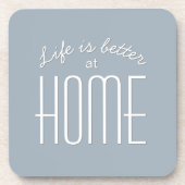 ライフがより良い引用文タイポグラフィブルーホワイトトレンディー コースター (正面)