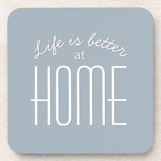 ライフがより良い引用文タイポグラフィブルーホワイトトレンディー コースター (正面)