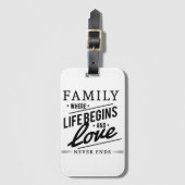 ライフが始まる家族タイポグラフィ引用文 ラゲッジタグ (正面縦)