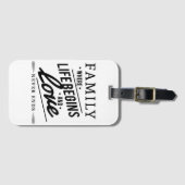 ライフが始まる家族タイポグラフィ引用文 ラゲッジタグ (正面横)