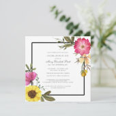 ライフのお祝いボホモダンピンクイエローフローラ 招待状 (スタンド正面)