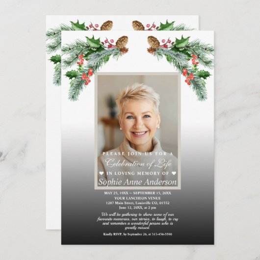 ライフのお祝い ウィンターブーケ フォトメモリアル 招待状 (正面/裏面)