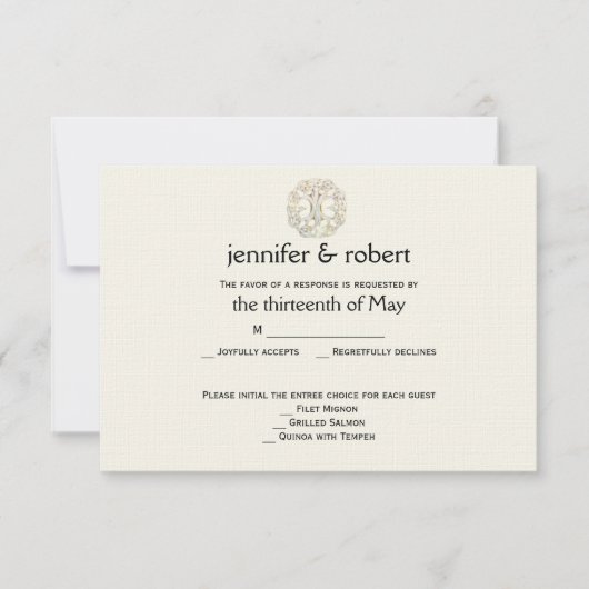 ライフのケルトの木の金ゴールド結婚の応答カード 出欠カード (正面)