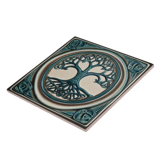 ライフのケルトの木ティール（緑がかった色）フェイクレリーフ、 浮き彫りケルトのタイル タイル (側面)