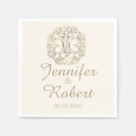 ライフのケルトの木金ゴールド結婚のナプキン スタンダードカクテルナプキン (正面)