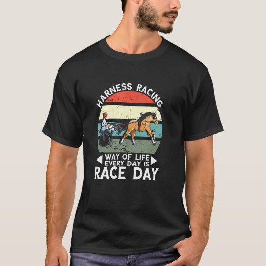 ライフのハーネス競走方法レトロ競馬トラック Tシャツ (正面)