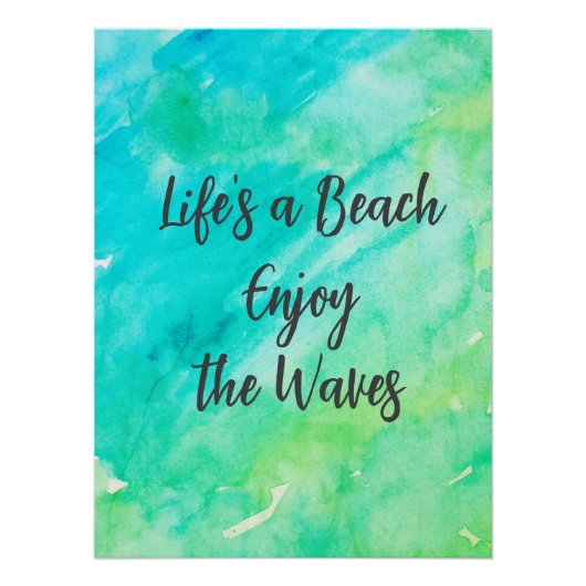 ライフのビーチザ楽しむウェーブブルーのテクスチャ引用文 ポスター (正面)