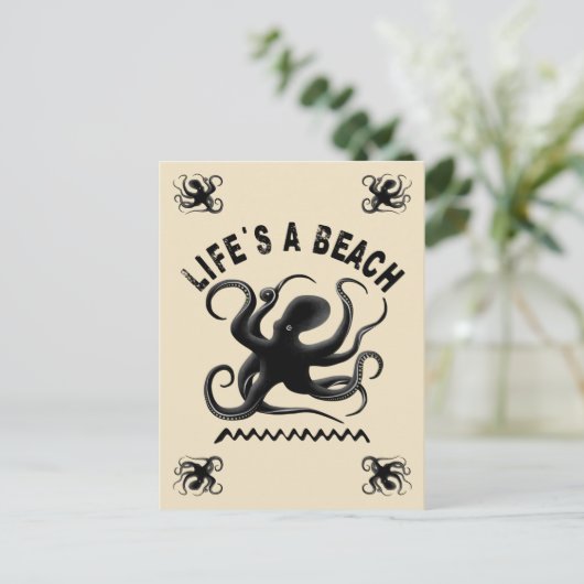 ライフのビーチ – サマーおもしろい引用文デザイン ポストカード (スタンド正面)
