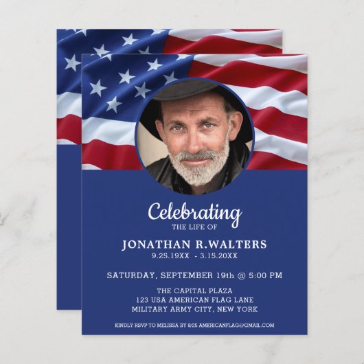 ライフの予算お祝いアメリカ国旗の愛国心カード (正面/裏面)