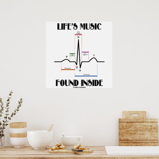 ライフの音楽が内部で見つかる(ECG/EKGハートビート) ポスター (キッチン)