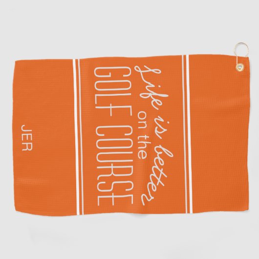 ライフはより良いゴルフコース引用文オレンジと白 ゴルフタオル (横)