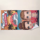 ライフはクルーズで良いカスタムチビ(小さくかわいく書いた感じ)休暇 ビーチタオル (正面)