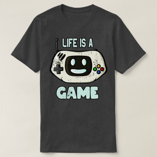 ライフはゲーム漫画ゲームコンソール顔 Tシャツ (デザイン正面)