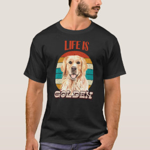 ライフはゴールデンおもしろいゴールデンレトリバーレトロドッグロー Tシャツ