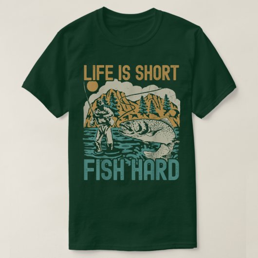 ライフはショートフィッシュ懸命魚釣り恋人フィッシャーマンB Tシャツ (デザイン正面)