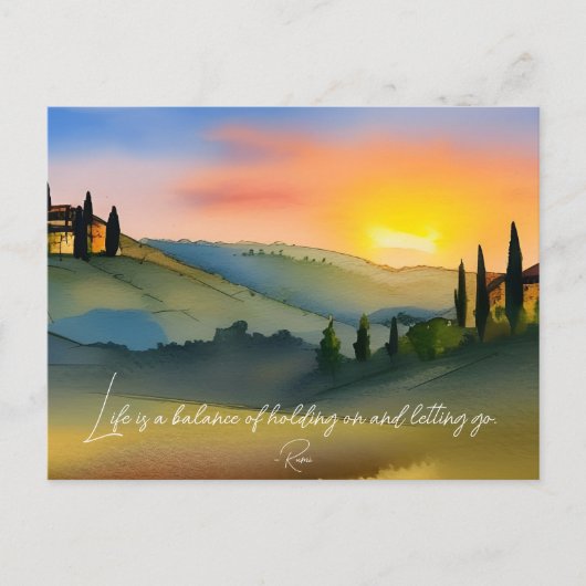 ライフはバランスるみ引用文かわいらし夕日 ポストカード (正面)