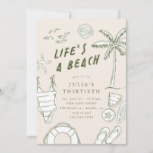 ライフはビーチ女子30th夏誕生日 招待状 (正面)