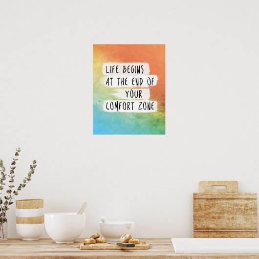 ライフは心地よい・ゾーン引用文の最後から開始 ポスター (キッチン)