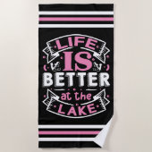 ライフは湖で良いいかりストライプ縁ど ビーチタオル (正面)