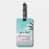 ライフは短い旅行感動的引用文トロピカル ラゲッジタグ (裏面縦)
