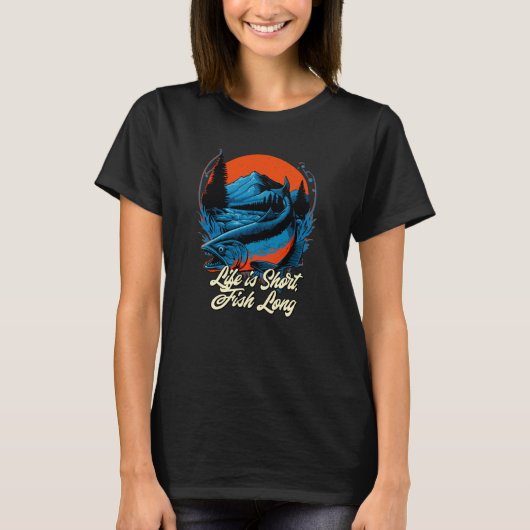 ライフは短い魚の長い魚釣り湖漁師ラ Tシャツ (正面)