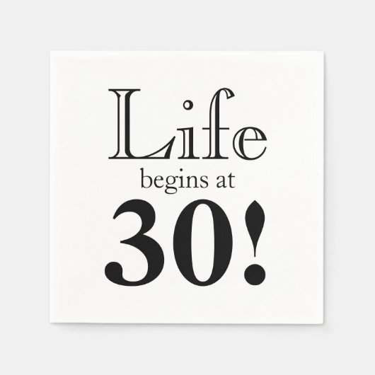 ライフは30レトロなブラックグラフィックフォントから始まる スタンダードカクテルナプキン (正面)