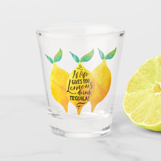 ライフもし与えユーレモンレモおもしろいンウォーター色 ショットグラス (正面)