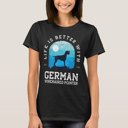 ライフより良いドイツの金髪のポインタヴィンテージ青 Tシャツ (正面)