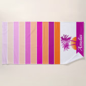 ライフアットザビーチカッコいいサンセットピンクとオレンジ ビーチタオル (正面)