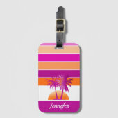 ライフアットザビーチカッコいいサンセットピンクとオレンジ ラゲッジタグ (正面縦)