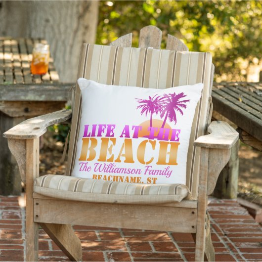 ライフアットザビーチパーソナライズされたピンク&オレンジ アウトドアクッション (椅子)