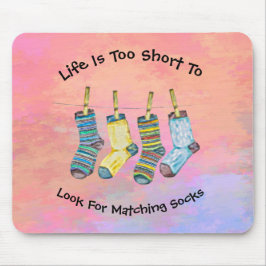 ライフイズショートソックスことわざ引用文ピンク水彩 マウスパッド