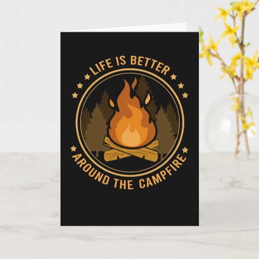 ライフイズベターキャンのまわりにプファイアキャンピング カード (黄色い花)
