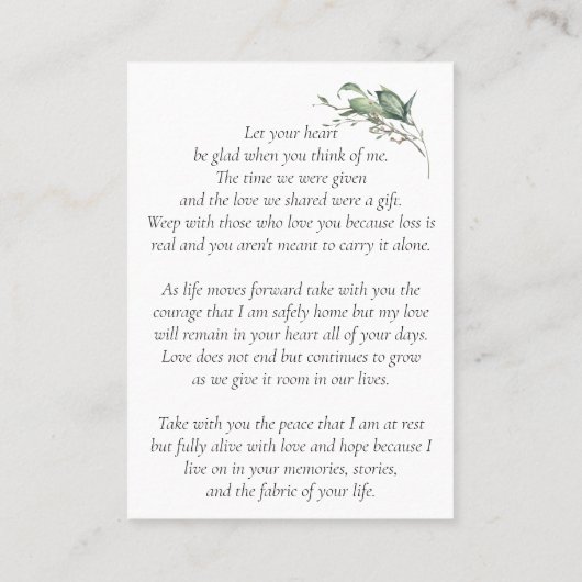 ライフエレガント祈りの言葉カードのお祝い 名刺 (裏面)