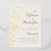 ライフオブチョウチョウ金ゴールドガーデンブライダルシャワー 箔招待状 (正面)