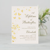 ライフオブチョウチョウ金ゴールドガーデンブライダルシャワー 箔招待状 (立ち正面)