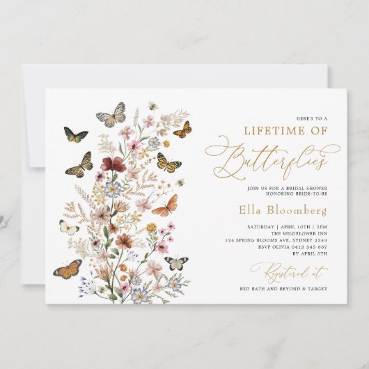 ライフオブチョウワイルドフローラブライダルシャワー 招待状 (正面)